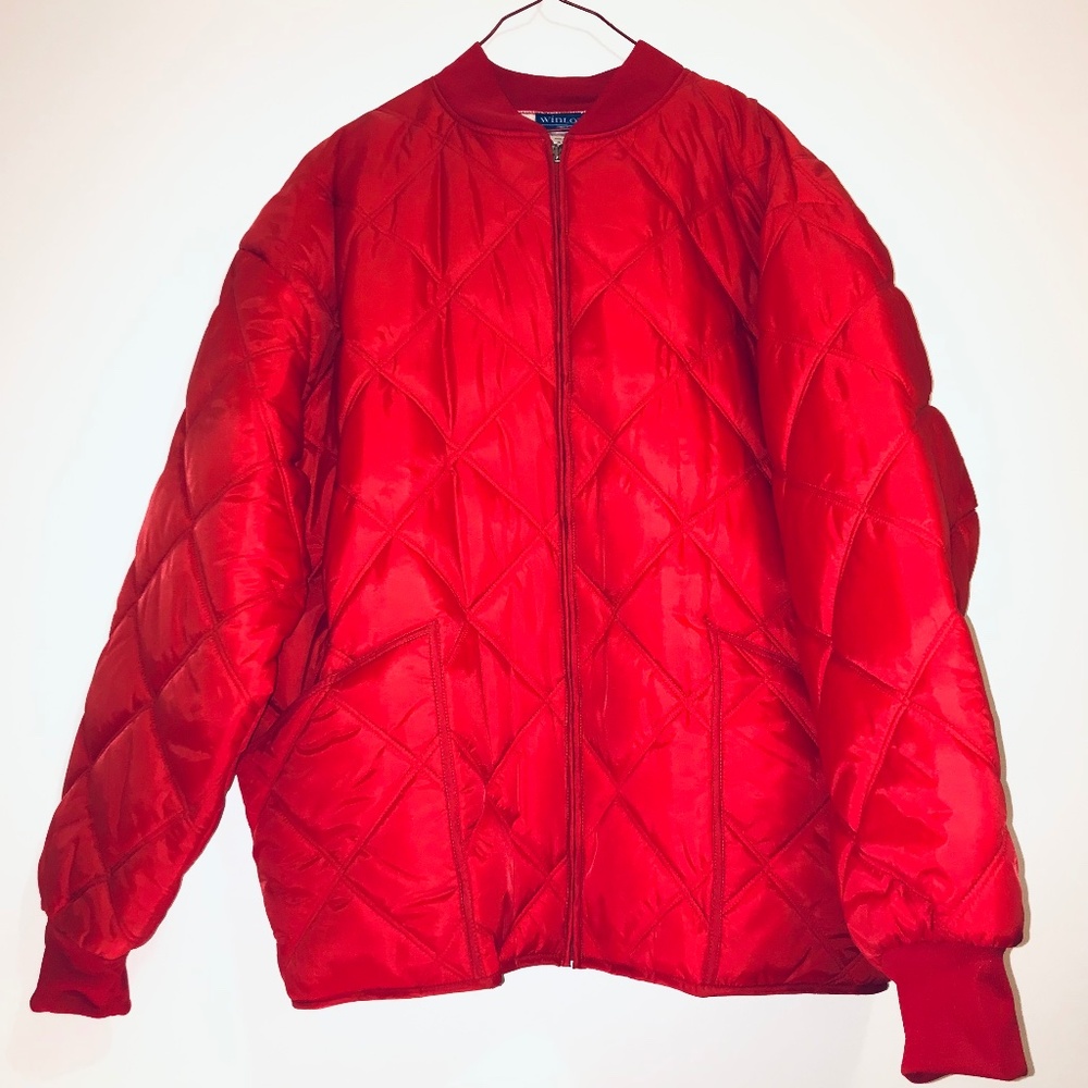 Vintage Winlott Red Quilted Nylon Bomber Jacket XL Zip Up Lightweight Retro Coat